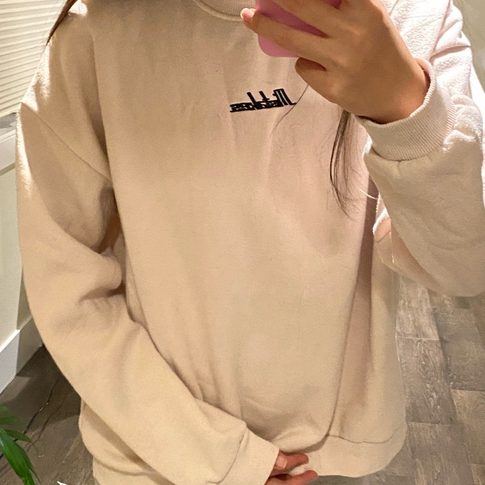 Beige Embroidered Crewneck Sweatshirt